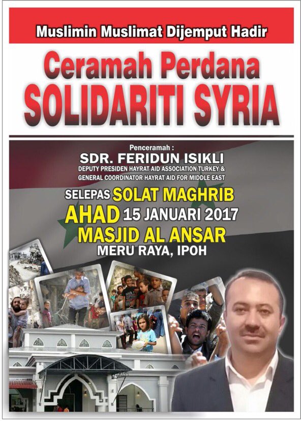 #Malezya Ipoh Eyaleti DİB'nın tertiplediği konferansta #Suriye'deki dram ve <a href="/hayratyardim/">Hayrat Yardım</a> derneğimizin faaliyetleri konuşuluyor