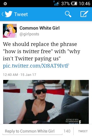 thereal_freakyf's tweet photo. "@1942bs: Let's replace the phrase "how is twitter free" with "why isn't Twitter paying us" https://t.co/R03QbszBNb