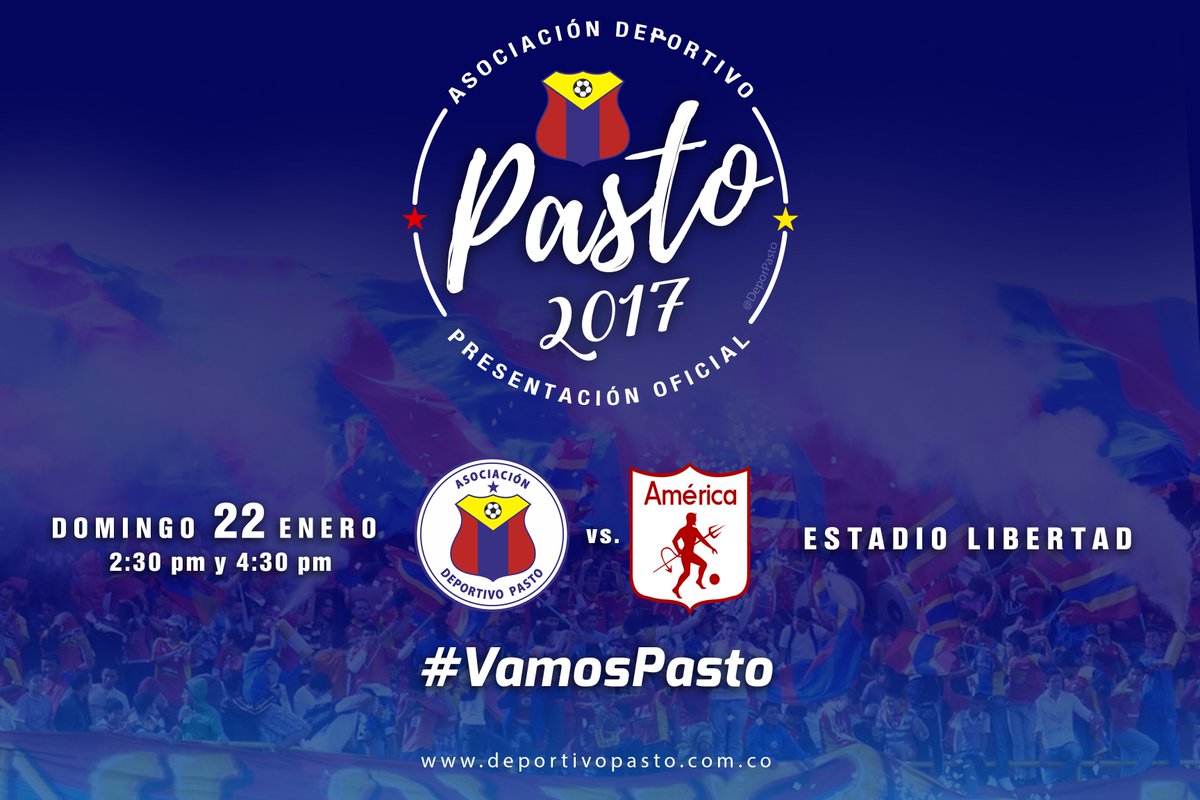 DeporPasto's tweet photo. Este 22 de Enero ¡Nos vemos en el Libertad!
Presentación oficial de #DeportivoPasto2017
¡Te esperamos! https://t.co/1Vv9m4QSFh