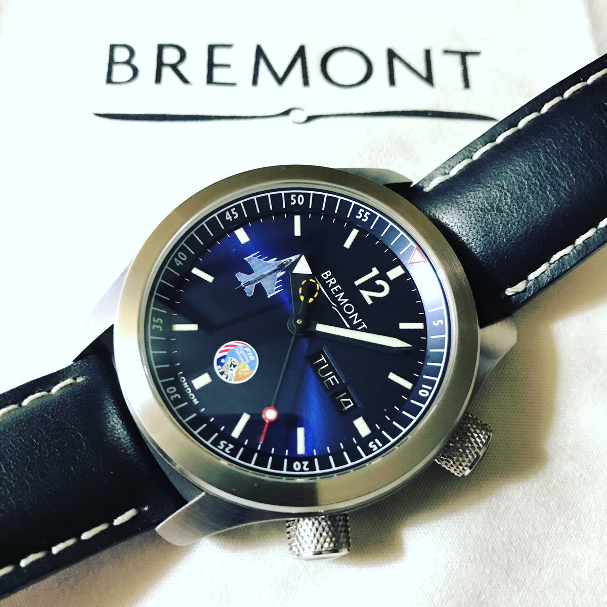BremontMilitary's tweet photo. Feeling the Sunday blues? Then here's the @Bremont U-2 Blue for pilots of the F-16 Viper. #U2Blue #Mechanical #ViperDriver #FightingFalcon https://t.co/tb0SRc4Xtv