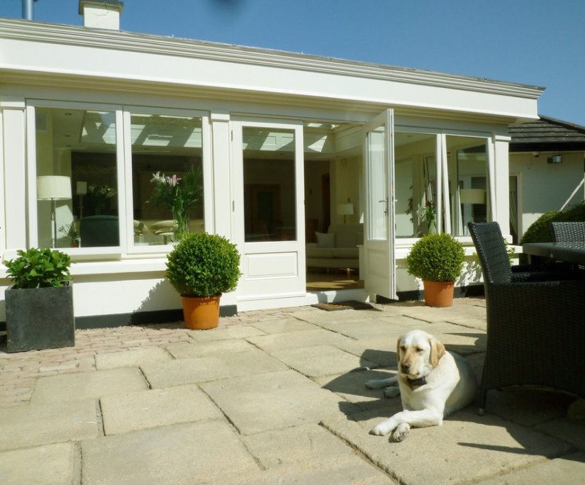 HouzzIreland's tweet photo. What would you caption this laid back lab lounging in front of a contemporary @NormanPrattCons conservatory? https://t.co/URCXzrzJ6H https://t.co/kawsJT9b5u