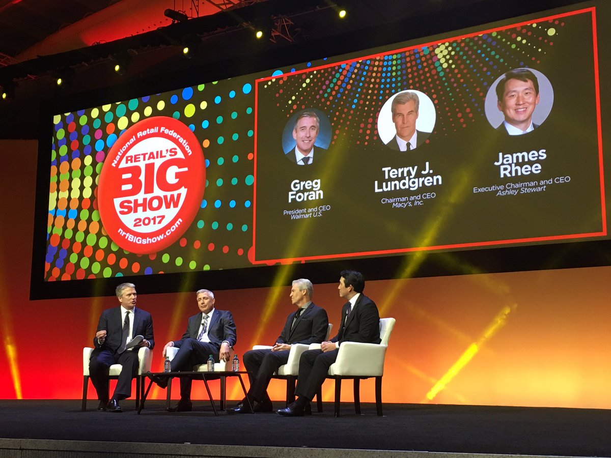 NRFBigShow's tweet image. .@walmart @macys @byAshleyStewart CEOs talk retail talent with @HSN President Bill Brand. #nrf17 #riseinretail