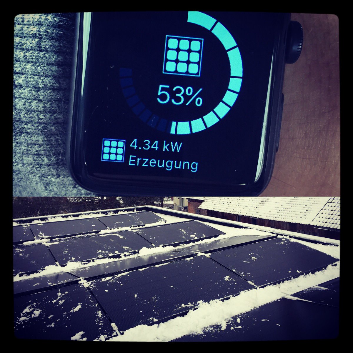 psiegen's tweet photo. It was worth it - cleared the #solarpanels of snow :) #applewatch #fronius #froniussolar #lgsolar #lgsolarpanels #solarenergy https://t.co/VpRAQDWOK1