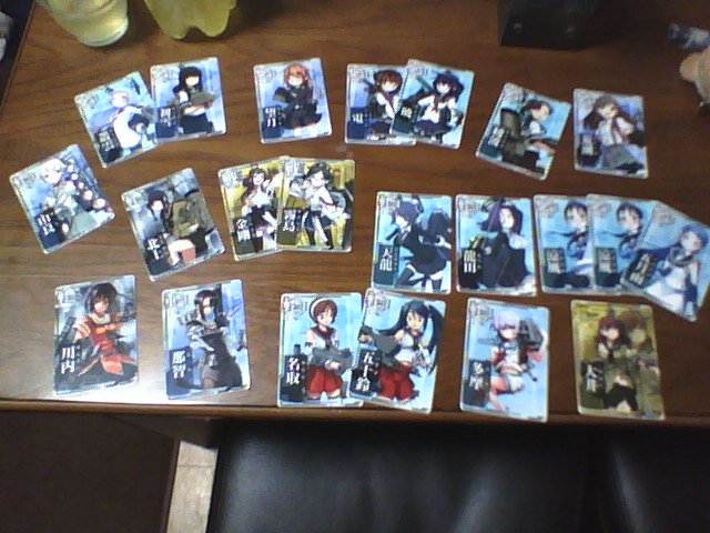 nanami5074's tweet photo. 艦これACのカード！これで、２２枚！
空母がいないので、加賀さんか蒼龍さんが欲しいですね♪ https://t.co/I0fJPEslvh