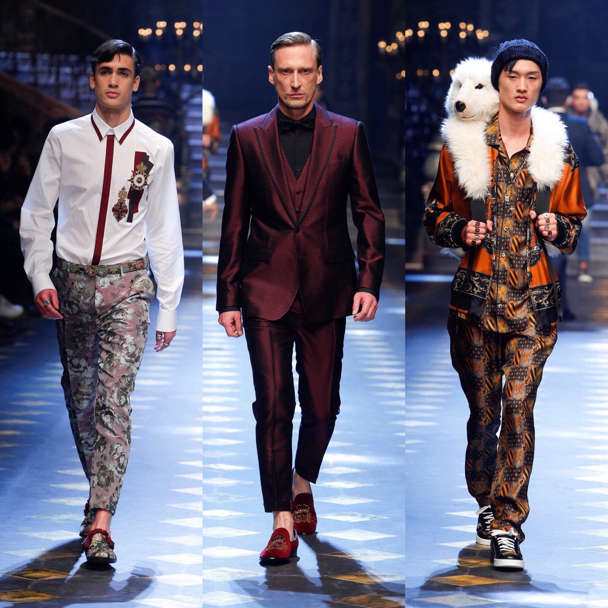 dolcegabbana's tweet photo. #ChaseHill #VadimGalaganov #ChengCong walk for Dolce&Gabbana Fall-Winter 2017/18 Men's Fashion Show #DGPrinces #DGMillennials #realpeople https://t.co/LwGW20FBWl