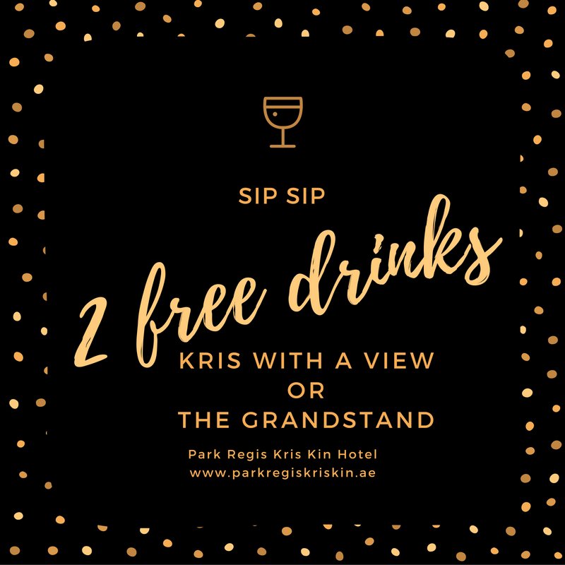parkregisdubai's tweet photo. While you stay with us at #ParkRegisDubai, enjoy 2 FREE drinks at #TheGrandstand or #KriswithaView. For more information call 043771111 https://t.co/TSUjgJxtVy