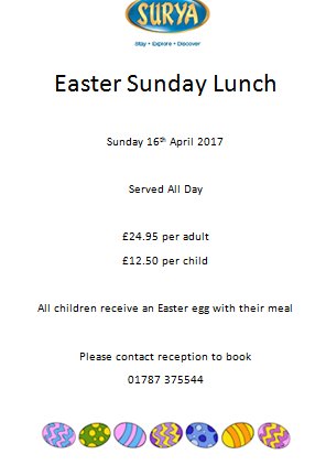 Take away the stress of cooking, book with us for Easter Sunday. Don't worry, we've made sure the Easter bunny will be visiting too.