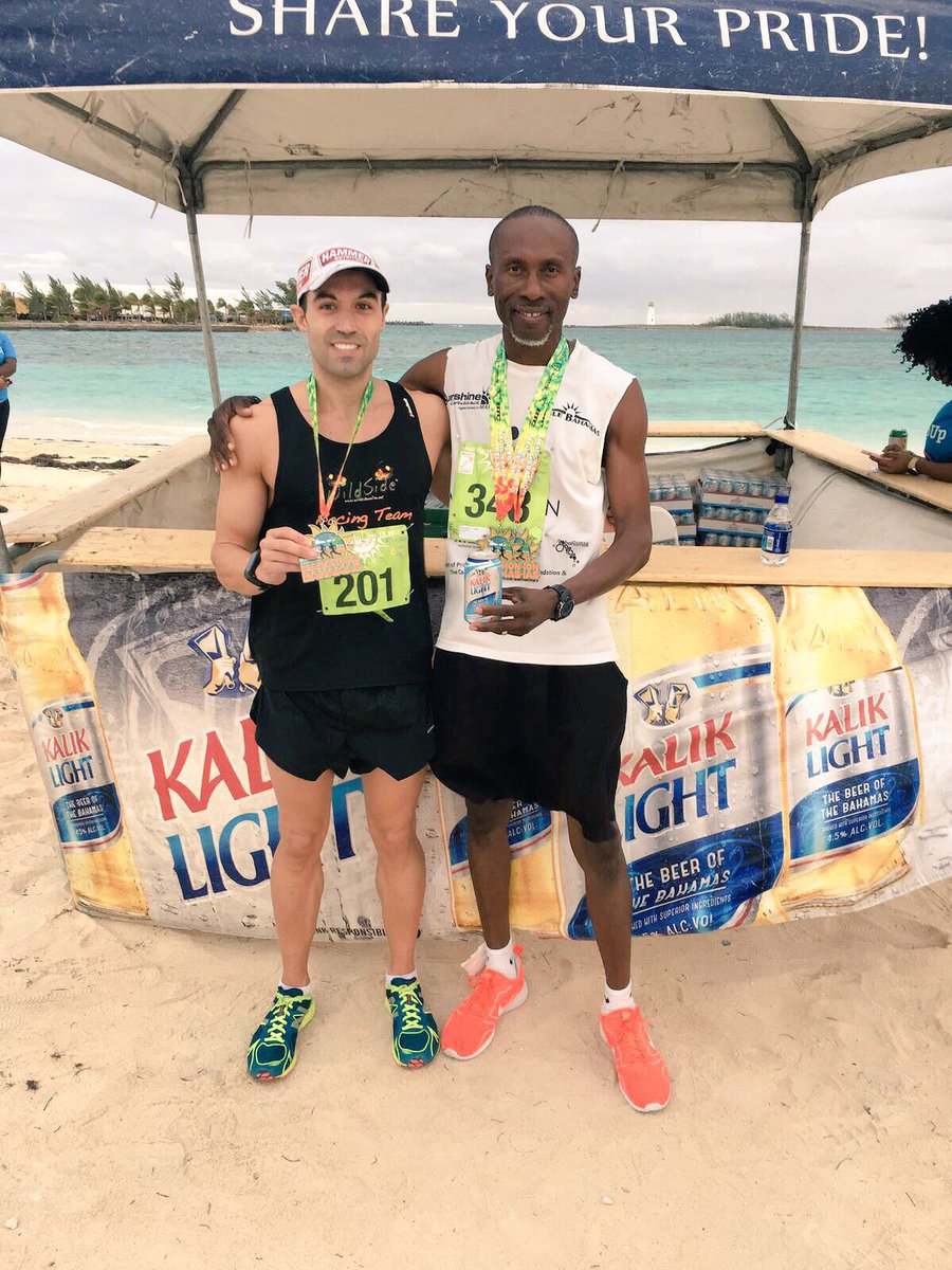 KalikBahamas's tweet photo. Congratulations to the half marathon 1st place &amp; 2nd place runners Jonathan Volpi &amp; Keithrell Hanna! 
#MarathonBahamas
#WhoYouCallingLight?🍻 https://t.co/juJLt8m9oV