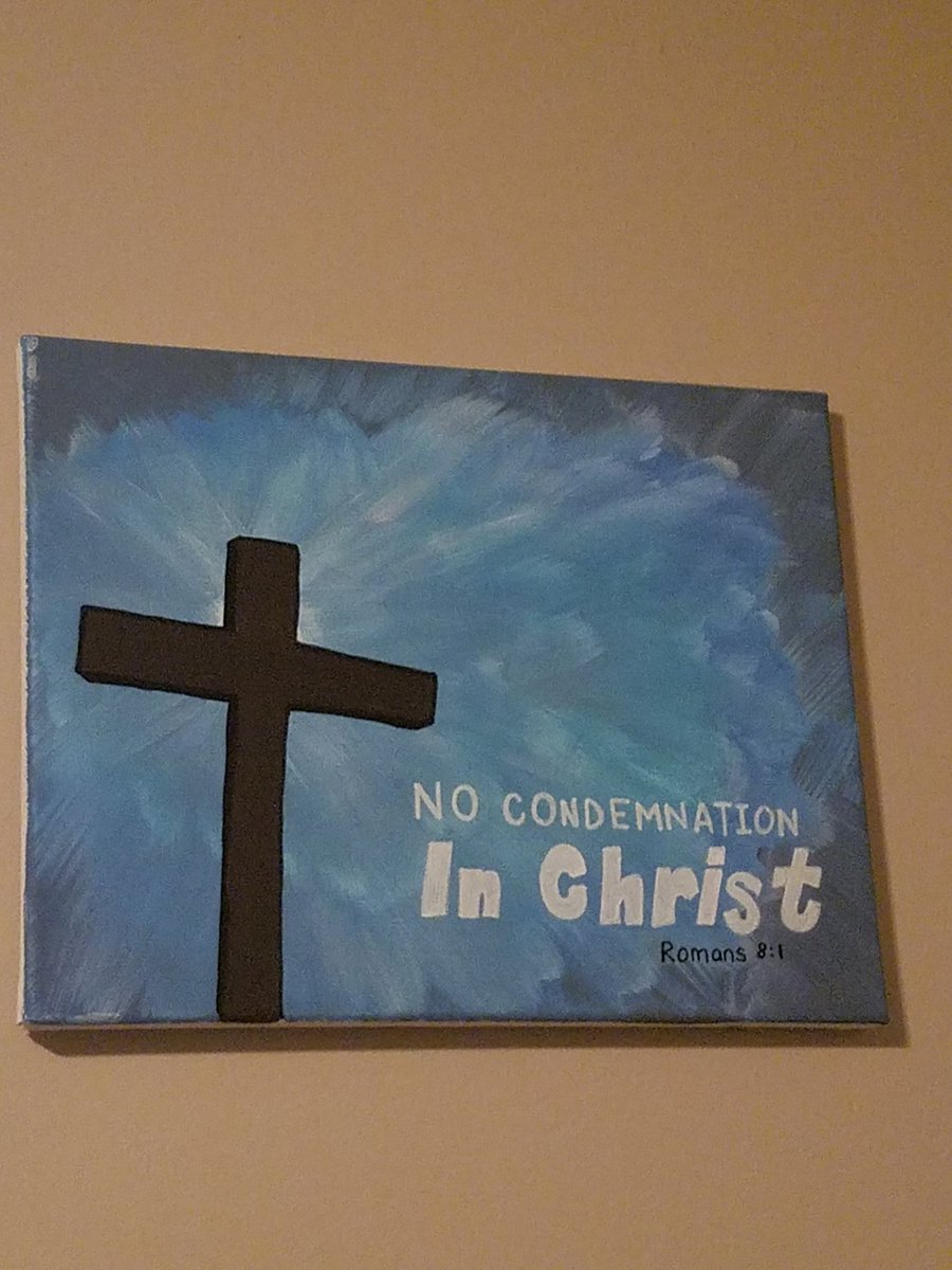 luke_w_wise's tweet photo. My amazing wife helped me paint this for the office, and by help I mean fix all my mess-ups. #NotCondemned #JesusSaves https://t.co/Nj9nTO066g