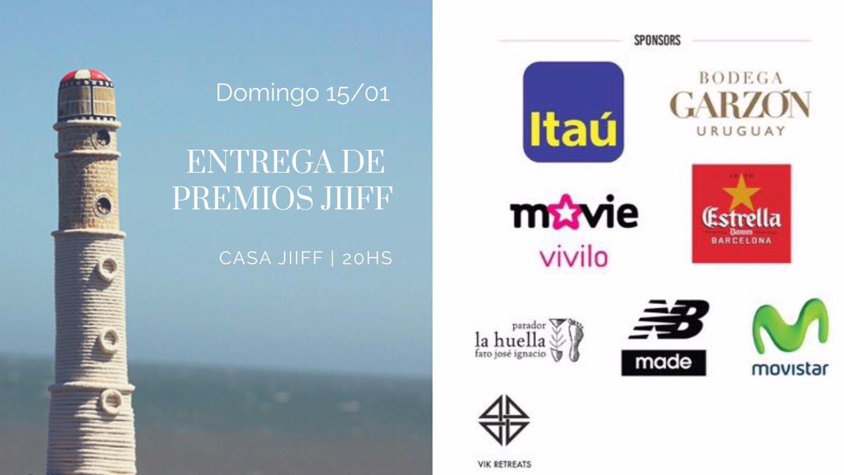 JIIFF_Festival's tweet photo. #Domingo Hoy a las 20hs es la entrega de Premios #jiiff2017 en Casa JIIFF (Las Garzas y Las Golondrinas) #Josesignacio #Uruguay #cine https://t.co/MrCllv4YRx