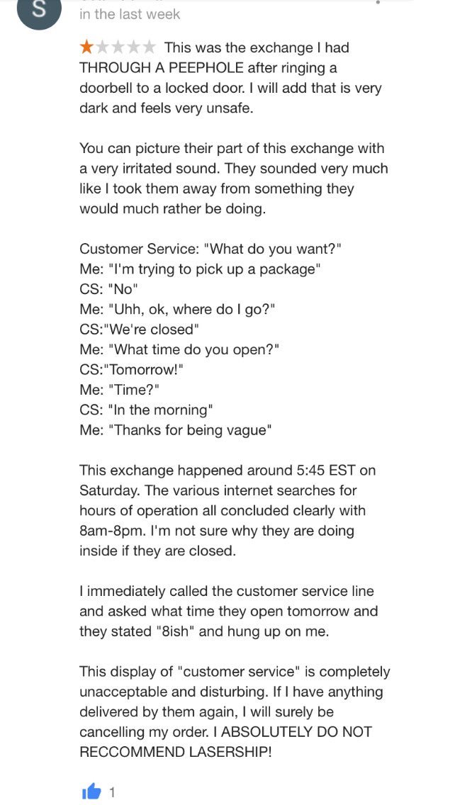 Not sure whats wrong with <a href="/LaserShip/">LaserShip</a>, they don't understand customer service. Absolute trash of a company! <a href="/bbb_us/">BBB, Inc.</a>   g.co/kgs/oNLvch