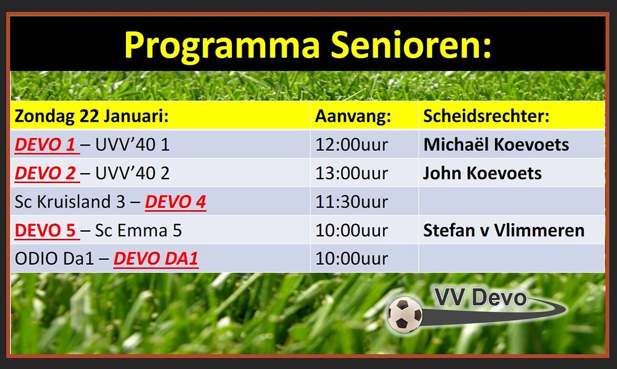 Programma senioren komend weekend: