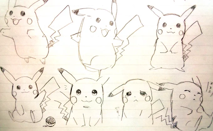 ピカチュウを描く練習をしたら上段真ん中のピカチュウを見て妹が失笑しました 
