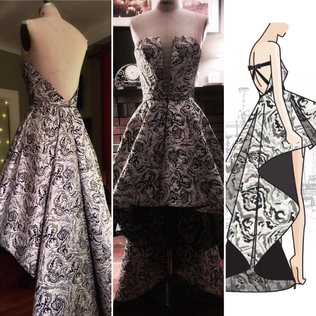 shelli_oh's tweet photo. #behindthescenes #sneakpeek at #workinprogress on the #fall2017 metallic brocade #bowback gown with silver chain details...
#luxuryfashion https://t.co/0NOfkn1H57