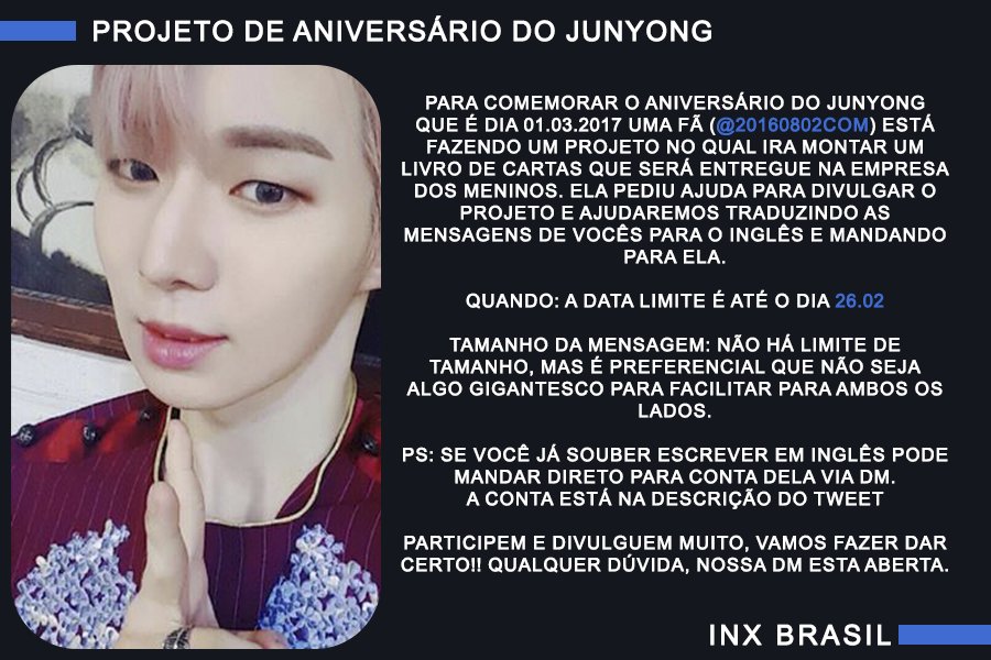 INXBRASIL's tweet photo. ❤️PROJETO DE ANIVERSÁRIO DO JUNYONG/JUNYONG BIRTHDAY PROJECT/PROYECTO DE CUMPLEAÑOS JUNYONG❤️

@20160802com 

#인엑스 #INX #오나 #JUNYONG #준용 https://t.co/jL2OUTwjZ1