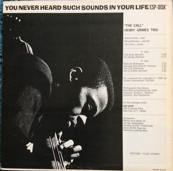 karyobin014's tweet photo. #HenryGrimes Trio – The Call    #ESPDisk(US) – 1026  1965
https://t.co/HRSwDeZeqg #FreeJazz
#PerryRobinson(cl) #TomPrice(ds) https://t.co/LsjBC8XqJx
