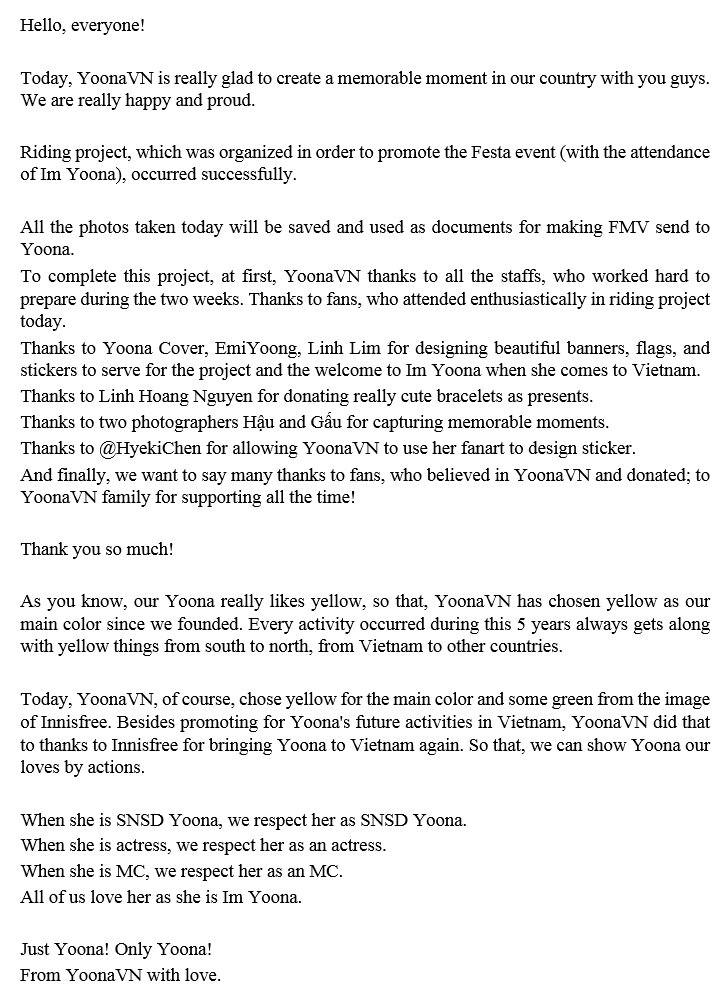 yoonavncom's tweet photo. Official Announcement from YoonaVN about The Project 'Cycling for environment with YoonaVN - Welcome Im Yoona to Vietnam' today. https://t.co/E8xZO5i568
