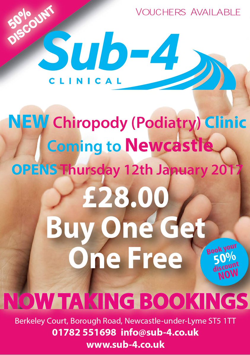 Time is running out!  Get your 'buy 1 get one free' on Chiropody at our New Sub 4 clinic in Newcastle under Lyme