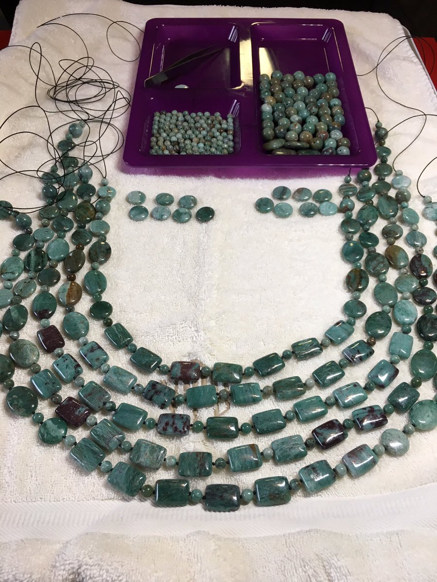 RobbinBowler's tweet image. Working on a big bloodstone statement necklace #handmade