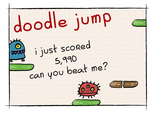 DanJoyce90's tweet photo. I just scored 5,990 on doodle jump!
for ios: https://t.co/nLkxqqCnln
for android: https://t.co/aaEijikCtk https://t.co/Z7XXGgiJg8
