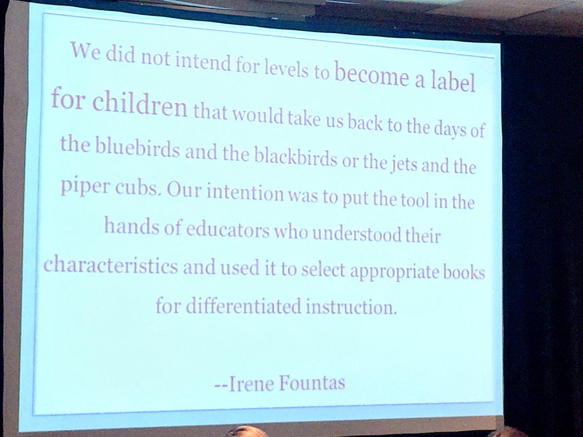 BOOM. Levels are tools not limits for readers. <a href="/FountasPinnell/">Fountas & Pinnell</a> via <a href="/donalynbooks/">Donalyn Miller</a> #HNOLA17