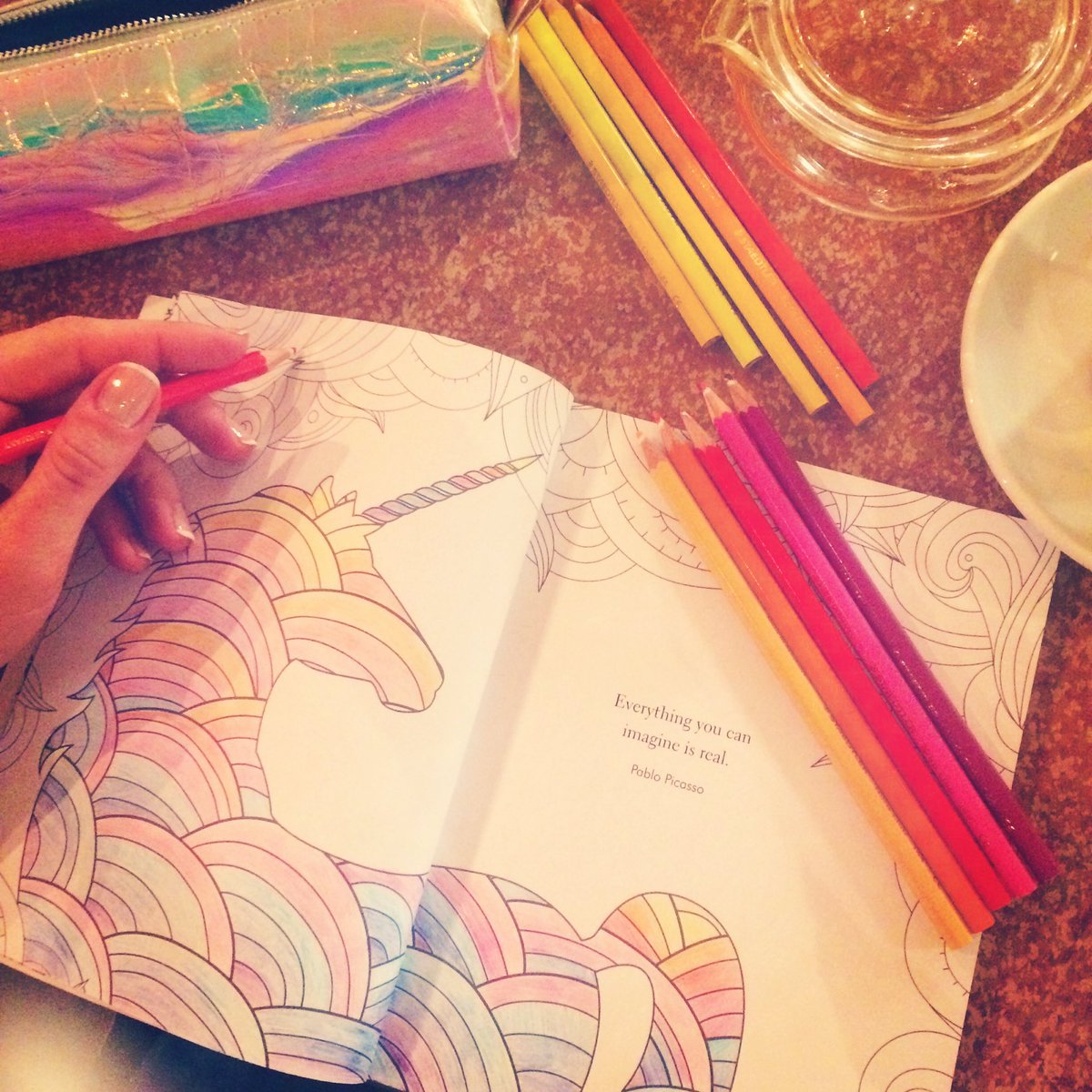 naive2's tweet photo. I coloured a #unicorn today 🌈🦄 while at the @ThePeanutVendor #sunday #weekend #colouring #metime #colouringbook #rainbow @HuckAndPucker https://t.co/1kSIB4L2eN