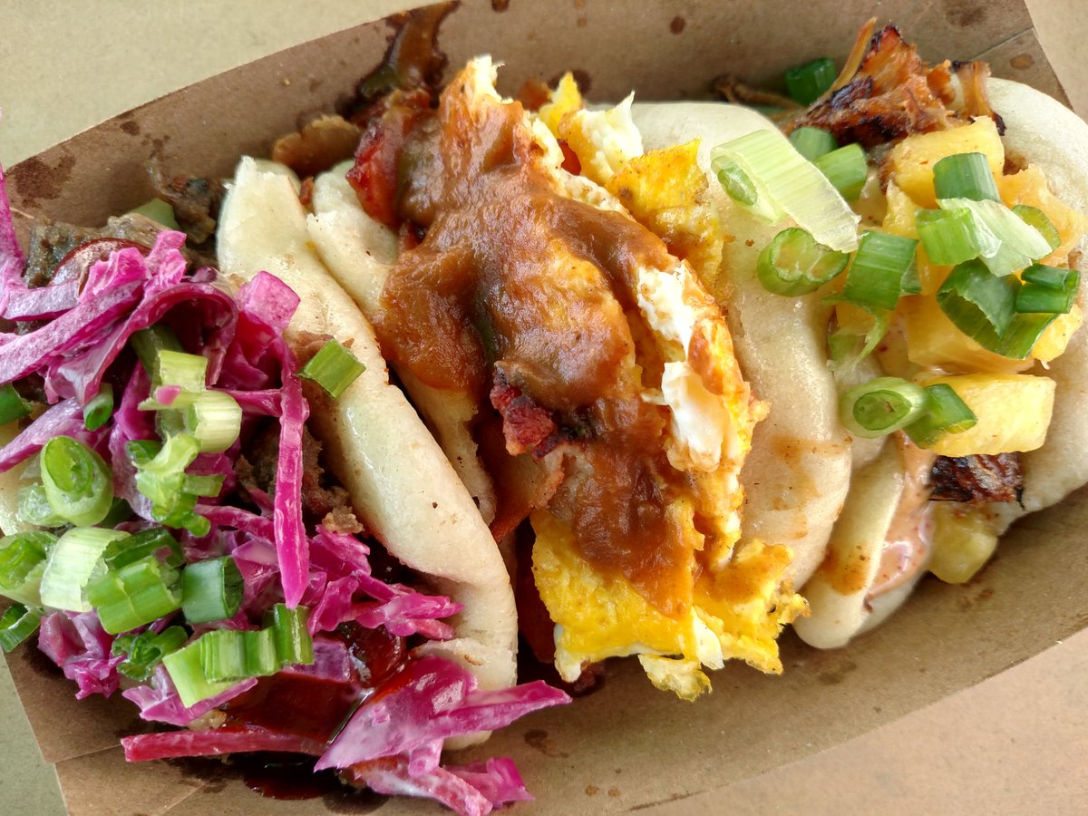 When you can't decide between <a href="/Bund_Up/">Bun'd Up</a> buns, get three. This the Koreano, bacon egg &amp; cheese, and Chancho. <a href="/CentralFarmMKTs/">Central Farm Markets</a> #Foodiechats