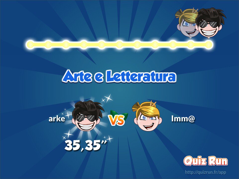 Arke78's tweet photo. Ho sconfitto Imma Oliva su Quiz Run. Il mio nome utente è arke https://t.co/hhGZ6V9Ibf https://t.co/oVyMn1MRtZ