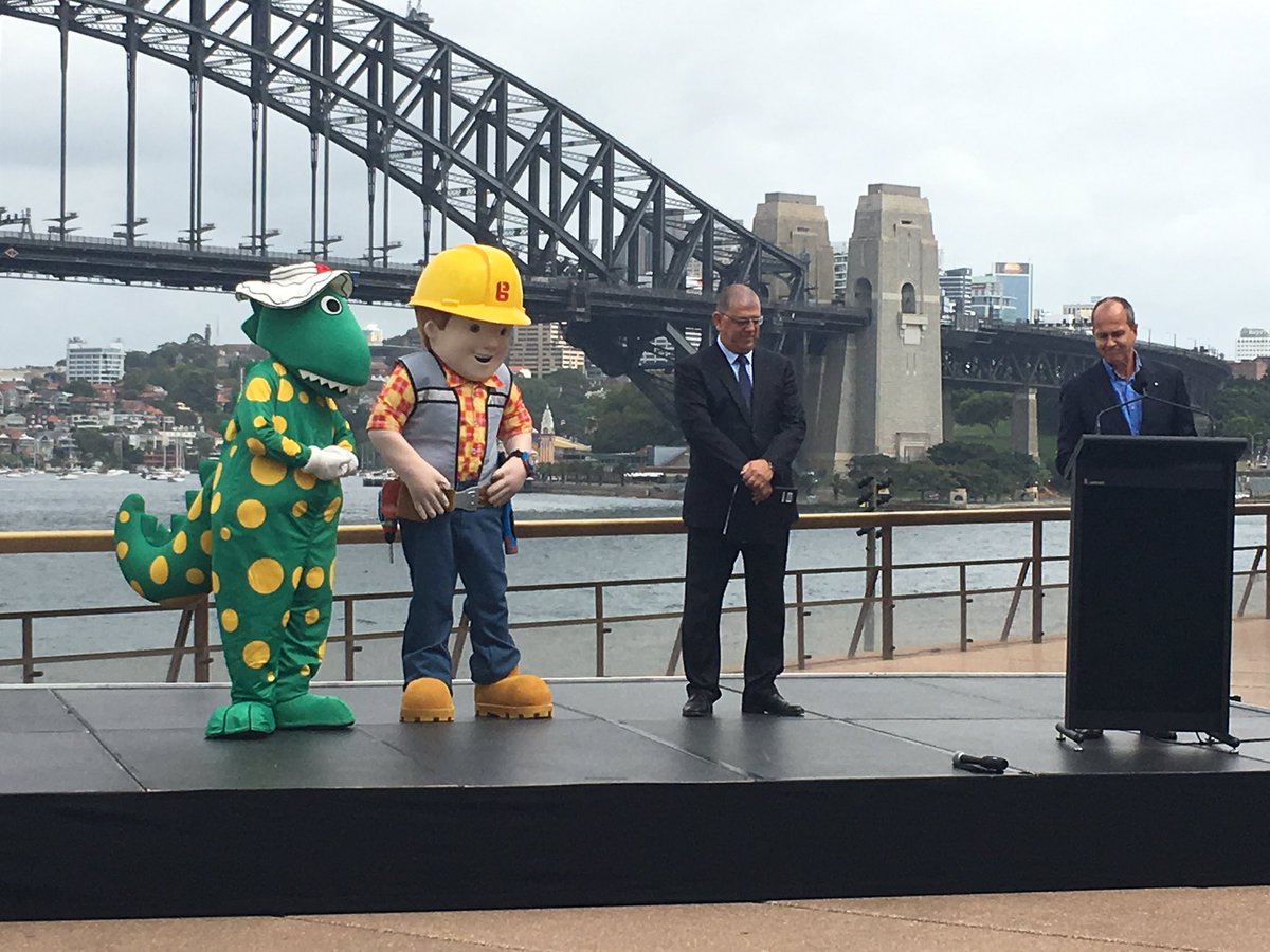 KIIS1065's tweet photo. Minister for Multiculturalism, journalist Peter Greste ( &amp; Bob the Builder &amp; Dorothy the Dinosaur) help launch Oz Day Sydney 2017 #KIISnews https://t.co/wAPUI8rpW1