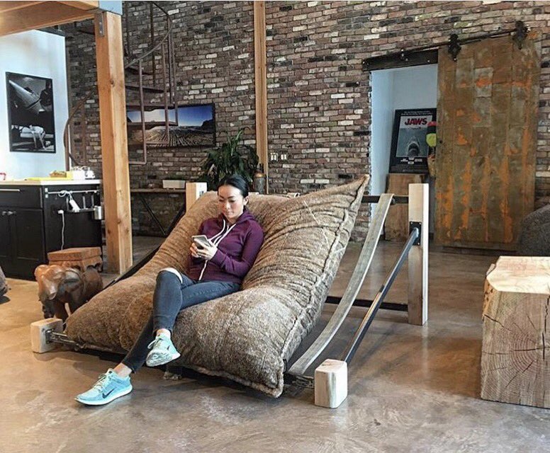 Lovesac's tweet photo. While we do make our own Pillowsac rocker, we have to admit this custom frame by @modern_maple is epically rad. #loveoftheweek #customcloud https://t.co/4oc5PJNOKf