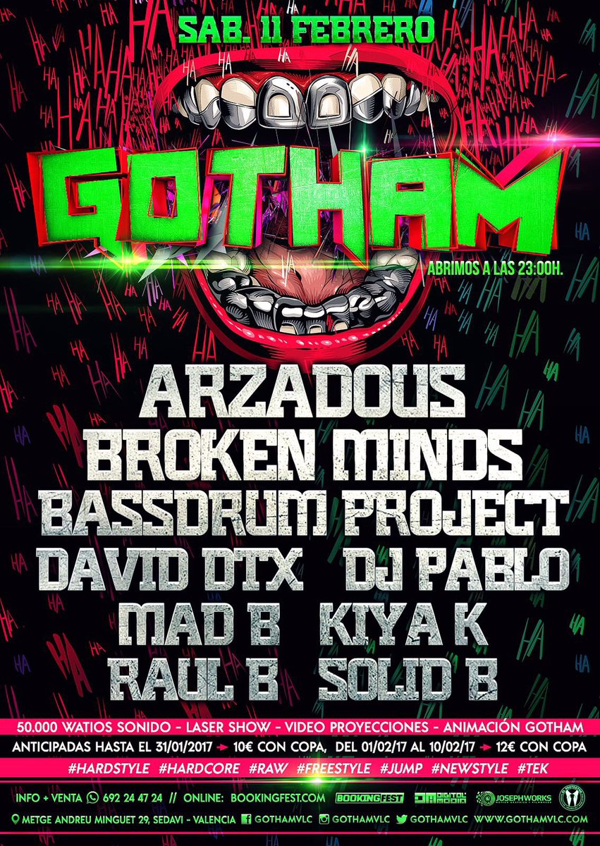 BassdrumProject's tweet image. Sáb 11 de Feb🎉 ▪ ENTRADAS A LA VENTA 10€ con copa hasta el 31/01/17
bookingfest.com o 📲 692244724

#gothamvlc