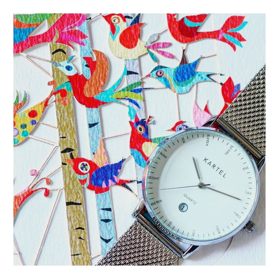 KartelWatches's tweet photo. Obsessed with mesh! @igaberry #kartelwatches #designedinscotland #meshstrap #fashion #watch #fbloggers #silver #birds #art #colourful https://t.co/SvsAhQKjni