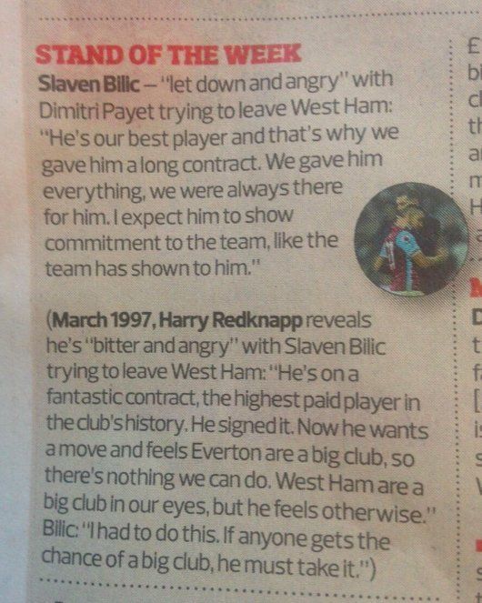 FootballFunnys's tweet photo. Slaven Bilić on Dimitri Payet - 2017 vs Harry Redknapp on Slaven Bilić - 1997 https://t.co/YWHHAGWQ3s