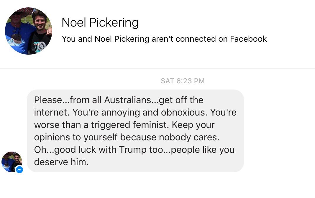 taradublinrocks's tweet photo. Everyone I've ever met from @Australia has been friendly &amp; cool, but I guess these 2 trolls now speak for the whole country 🙄#YayInternets https://t.co/lcyR36GMzw