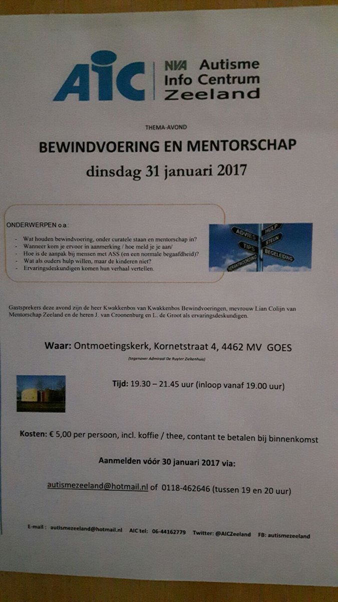 31 jan in Goes #bewindvoering en #mentorschap #lezing #aiczeeland. Reageer snel want vol=vol!!!! RT is fijn!!!