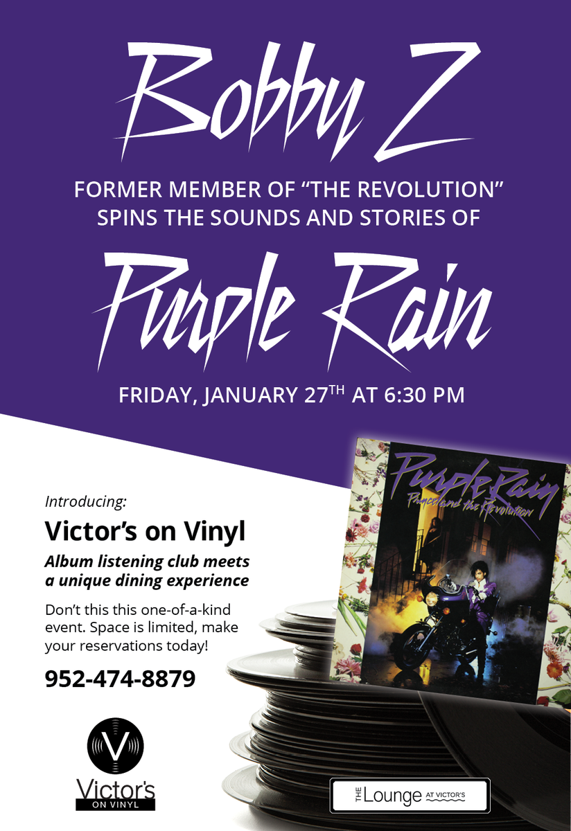 VictorsonWater's tweet photo. Don't miss the first Victor’s on Vinyl: #PurpleRain on Jan 27th. #excelsior #twincities #localmusicmn #mplsevents https://t.co/rzz1NNn8N3 https://t.co/xyh8qPfPFZ