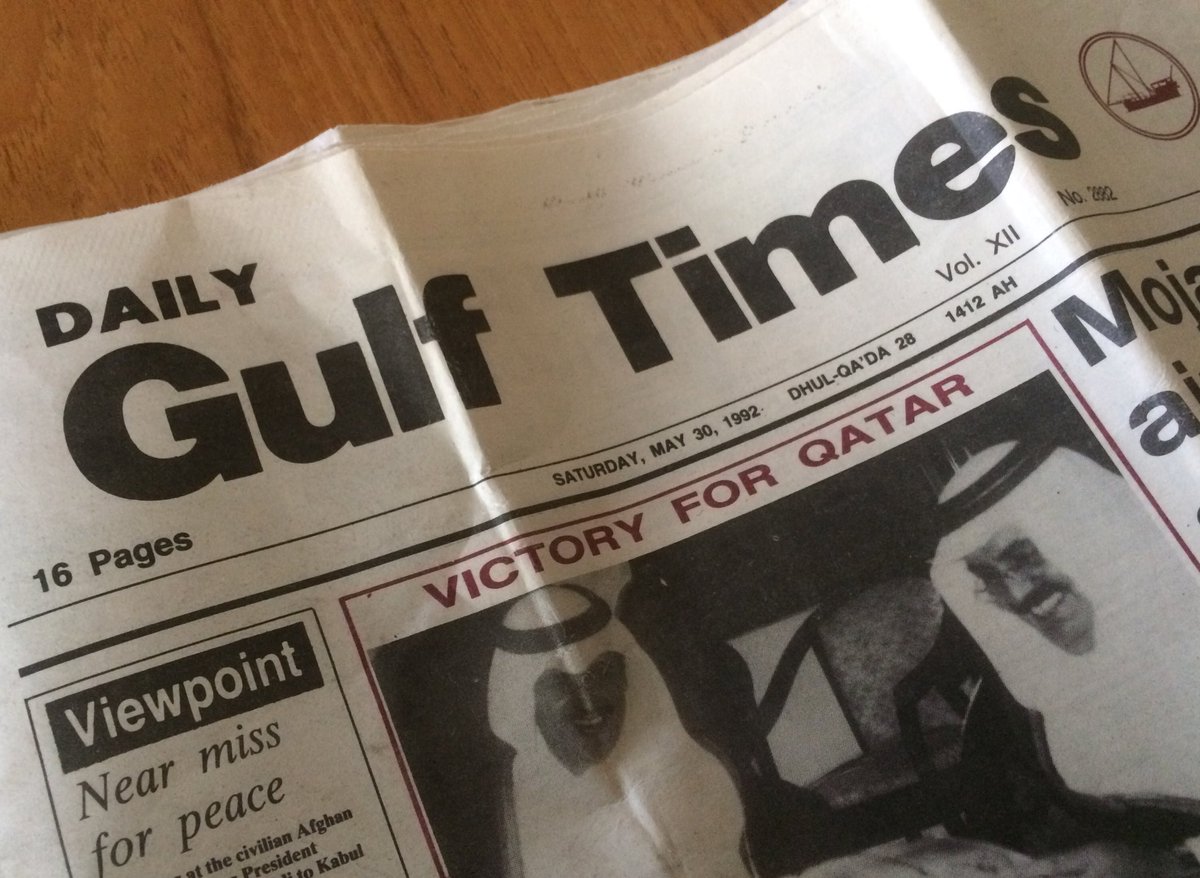 DaveAtCOGS's tweet photo. Been cleaning & clearing out dusty old boxes; here's the 30 May 1992 @GulfTimes_QATAR. Lead story: Asian Cup QAT 4, SYR 2 #whatDidn'tIKeep! https://t.co/Rbs7CixgGj