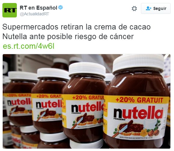 Supermercados retiran la crema de cacao Nutella ante posible riesgo de cáncer 