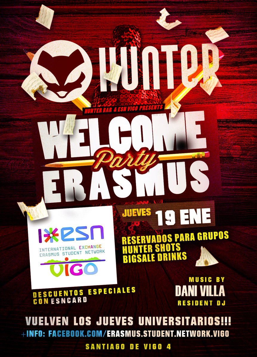 ESNVigo's tweet photo. Volvemos y con mas fuerza que nunca. Esta semana vuelve el #ESNWelcomeDays con eventos todos los dias y dos fiestas rodeados de #erasmus. https://t.co/cXFvosg3jV