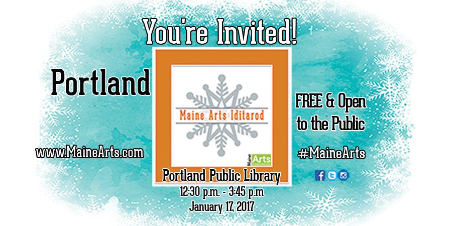 #MaineArtsIditarod workshops/conversations <a href="/PortPublicLibME/">Portland Library ME</a> 1-4 pm Tuesday, Jan 17. Reg opens 12:30 p.m. or pre-reg bit.do/MaineArts_Idit…
