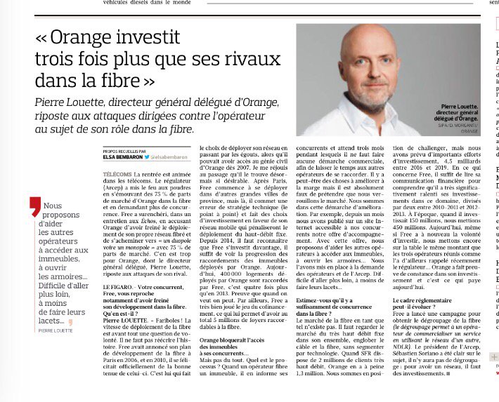 ElsaBembaron's tweet photo. Piqué au vif @orange défend sa stratégie dans la fibre@Le_Figaro https://t.co/u3ocGnNInC