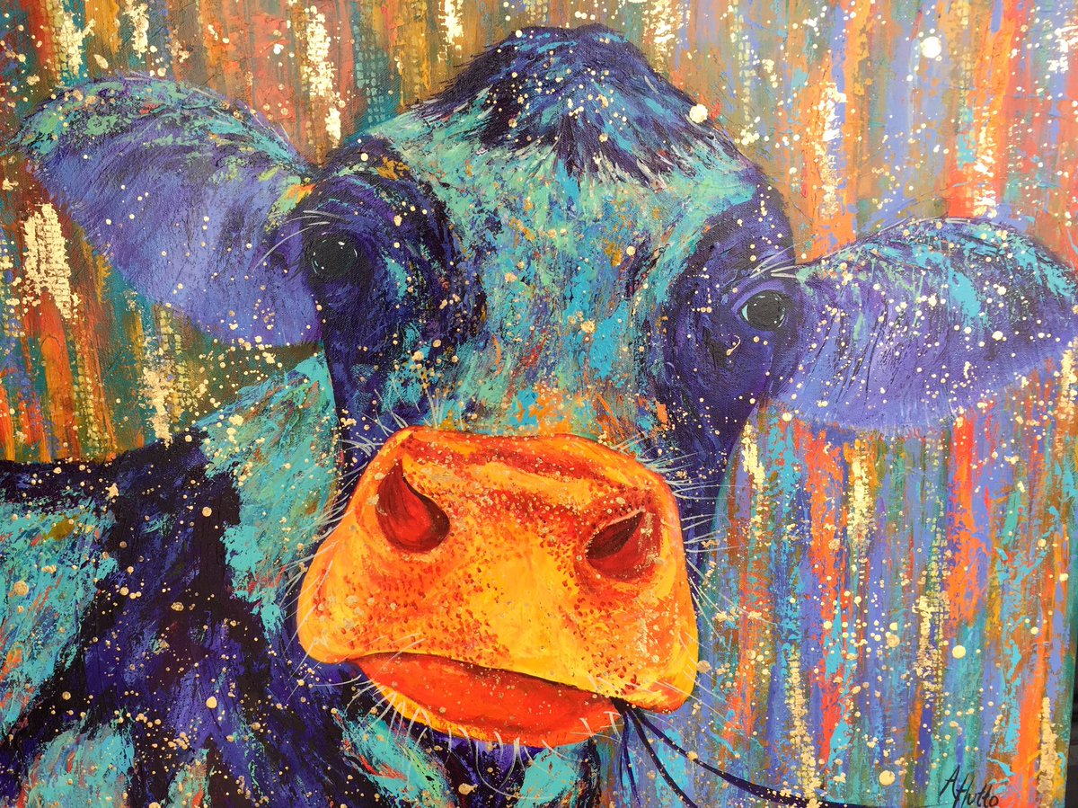 hutto_amy's tweet photo. "I'm Ready for my Close-Up", 24x30 $1195. Hit me back for more info. #funnycow #happycows #cows #colorfulcows https://t.co/tnQirs7SWv