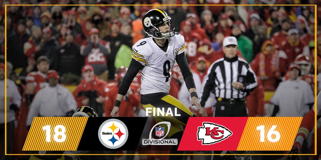 NFL's tweet photo. FINAL: The @Steelers will play in the AFC Championship Game! #HereWeGo #NFLPlayoffs https://t.co/lVBUabrgJi