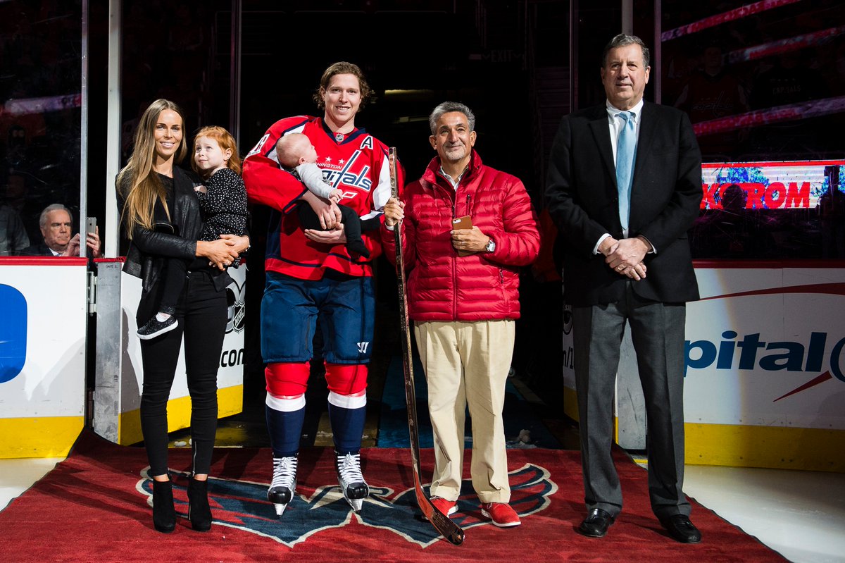 NHL's tweet photo. The dish master himself, @backstrom19, was honored yesterday for his 500th career assist. https://t.co/FeUO56JymV