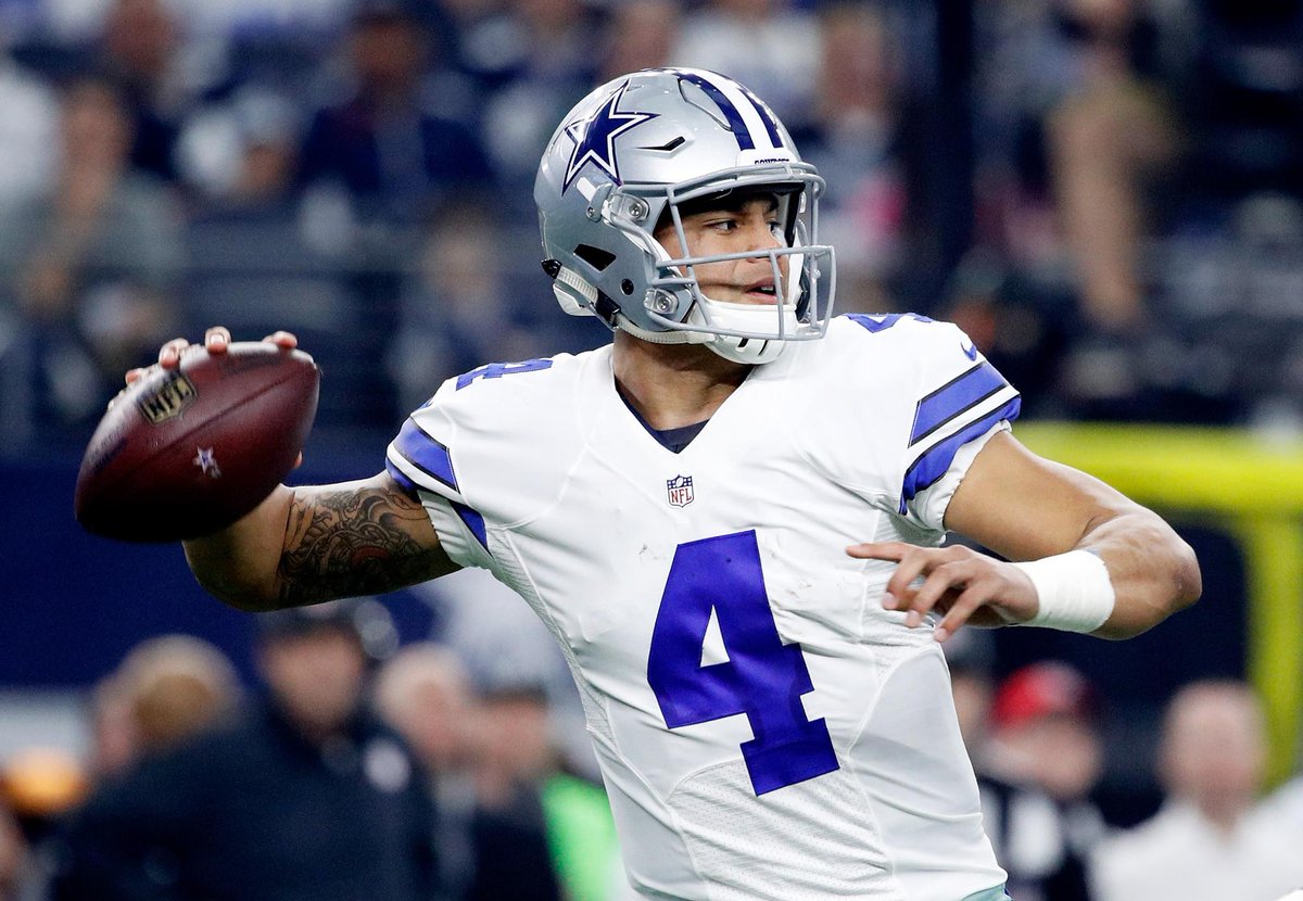 SportsCenter's tweet photo. Dak Prescott is the first rookie starting QB  to throw 3 Pass TD in a postseason game in the Super Bowl era. https://t.co/T9CGhEBn3m