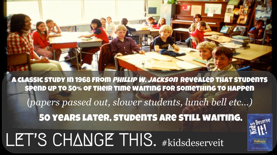 Kids spend 50% of their time waiting for something to happen! #edchat <a href="/awelcome/">awelcome</a> <a href="/TechNinjaTodd/">Todd Nesloney</a> #kidsdeserveit <a href="/burgessdave/">Dave Burgess</a>