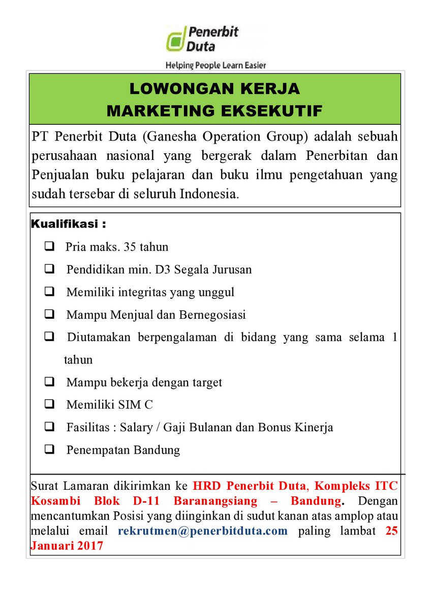 Loker PT Duta @Info_Loker <a href="/lowkerBINAKARIR/">LowonganBINAKARIR</a> <a href="/cdcindonesia/">carbon digital conference</a> <a href="/LokerBandung/">Info Kerja Bandung</a> @Info_Loker #lokerbandung #lokerbdg #sales #marketingeksekutif