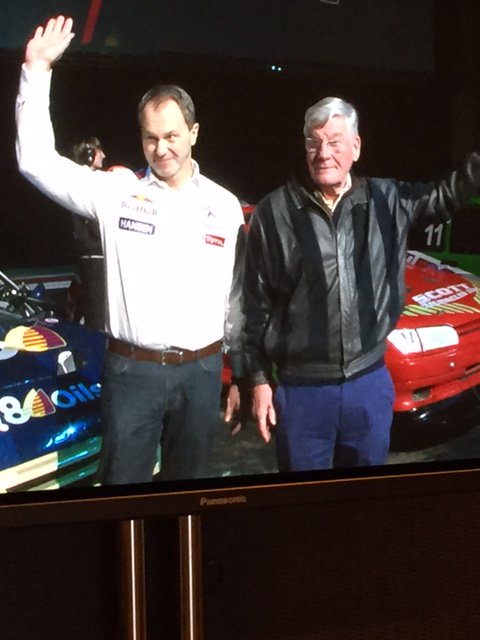 TeamHansenRX's tweet photo. @autosport #Show @KennethHansen_1 on stage with the first European Champion John Taylor for Rallycross’s 50 anniversary @FIAWorldRX https://t.co/xjrwwP1g7o