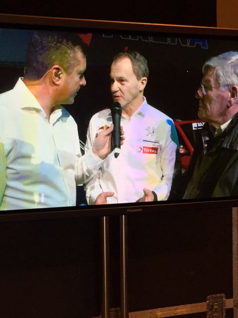 TeamHansenRX's tweet photo. @autosport #Show @KennethHansen_1 on stage with the first European Champion John Taylor for Rallycross’s 50 anniversary @FIAWorldRX https://t.co/xjrwwP1g7o