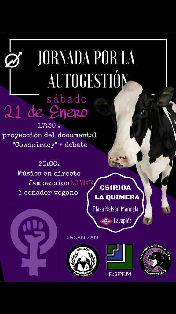 Un placer juntarnos con <a href="/EspemOrg/">ESPEM</a>  y <a href="/Brigada13N/">BRIGADA 13N</a> para hacer un eventazo así!
Este sábado, 17.30h en <a href="/CSrOALaQuimera/">CS(r)OA La Quimera</a>